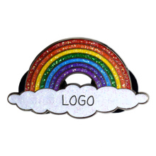 Benutzerdefiniertes Design eigener Logo Regenbogen weißer Wolken Glitter Pulver Zinklegierung Lappelstift